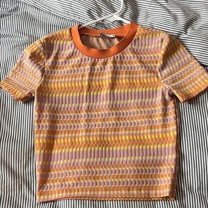 Zara Orange and Pink Patterned Short Sleeve Tee